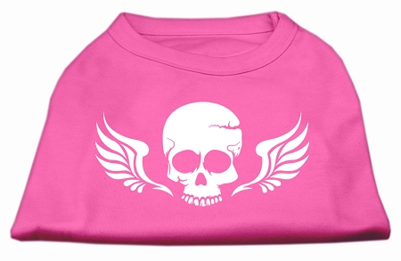 Skull Wings Screen Print Shirt Bright Pink XL